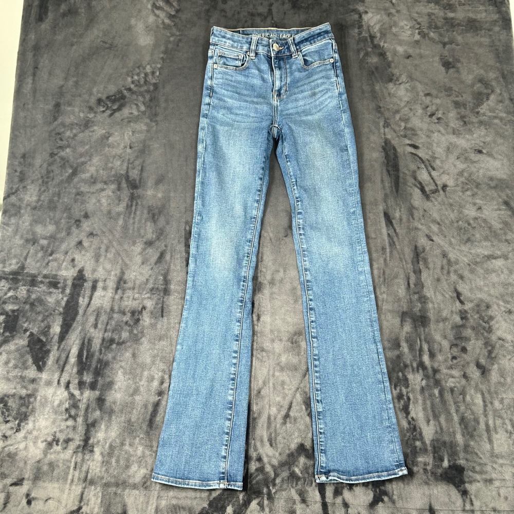 American Eagle Skinny Kick Jeans Womens 00 Long Blue Hi-Rise Stretch Denim